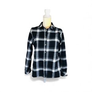 Orvis Women’s Black, White & Navy Plaid Fleeced Lined Snap Shirt Jacket Sz XXL